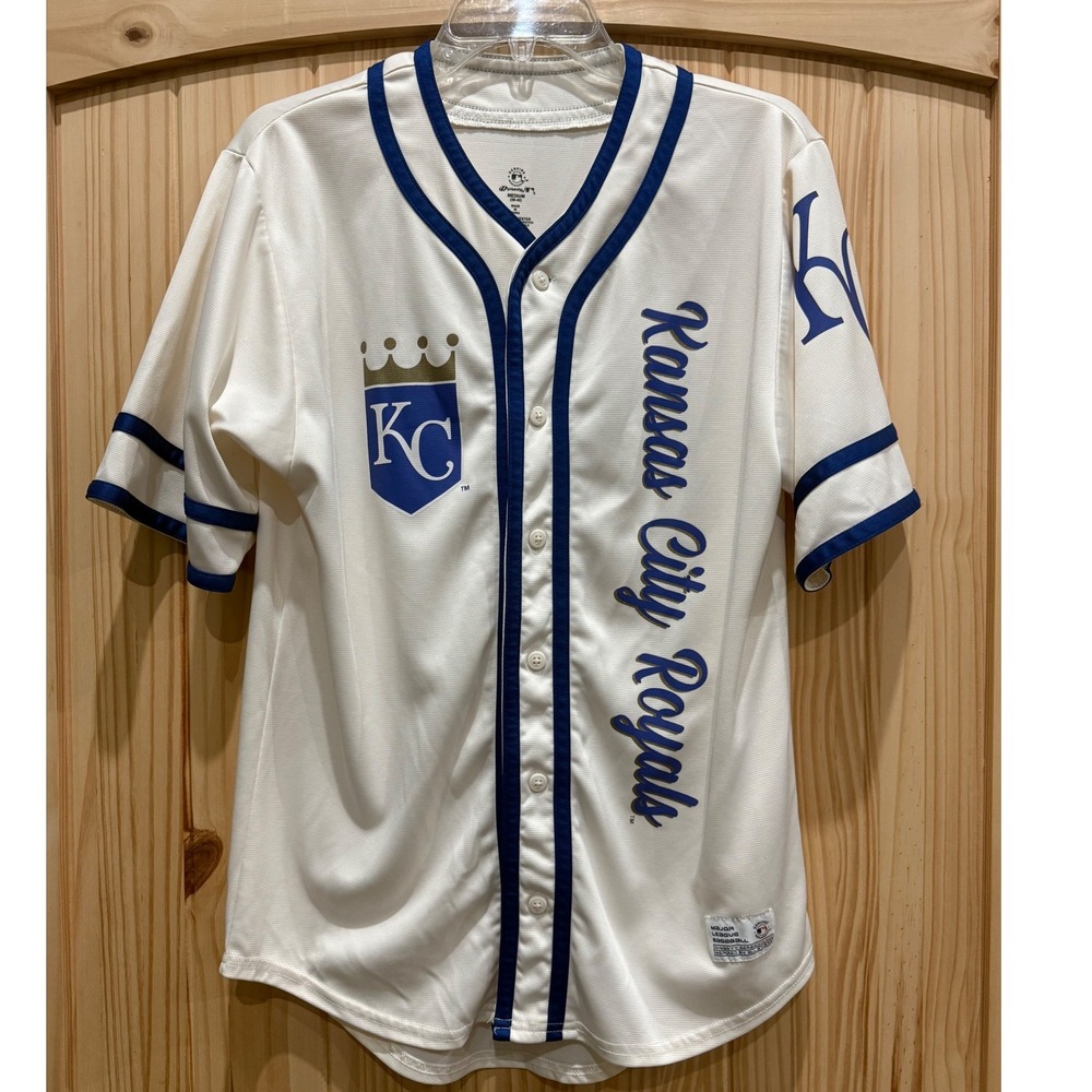 Kansas City Royals MLB Baseball Jersey Dynasty Series White Blue Mens Medium